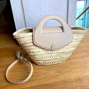 HEREU Alqueria Straw and leather top handle bag